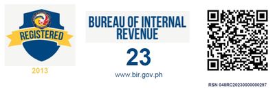 BIR Registered since 2013, Bureau of Internal Revenue, RSN 048RC20230000000297